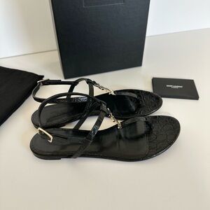 Saint Laurent Cassandra Croc-Embossed Leather Slingback Thong Sandals